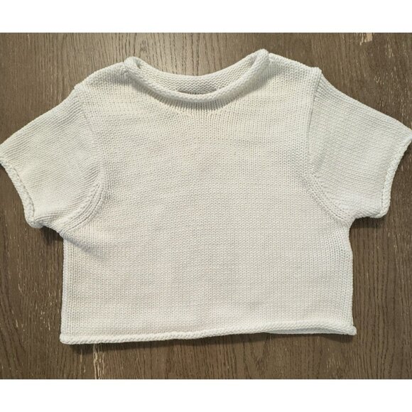 All Saints Women Knit Cropped Rollover Neck Short Sleeve White Sweater top Small - Picture 1 of 11